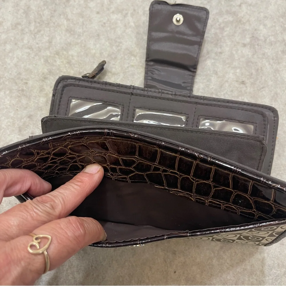 Y2K 2000’s Long Checkbook Zip Snap Wallet Brown Checker Heart Print Faux Croc
